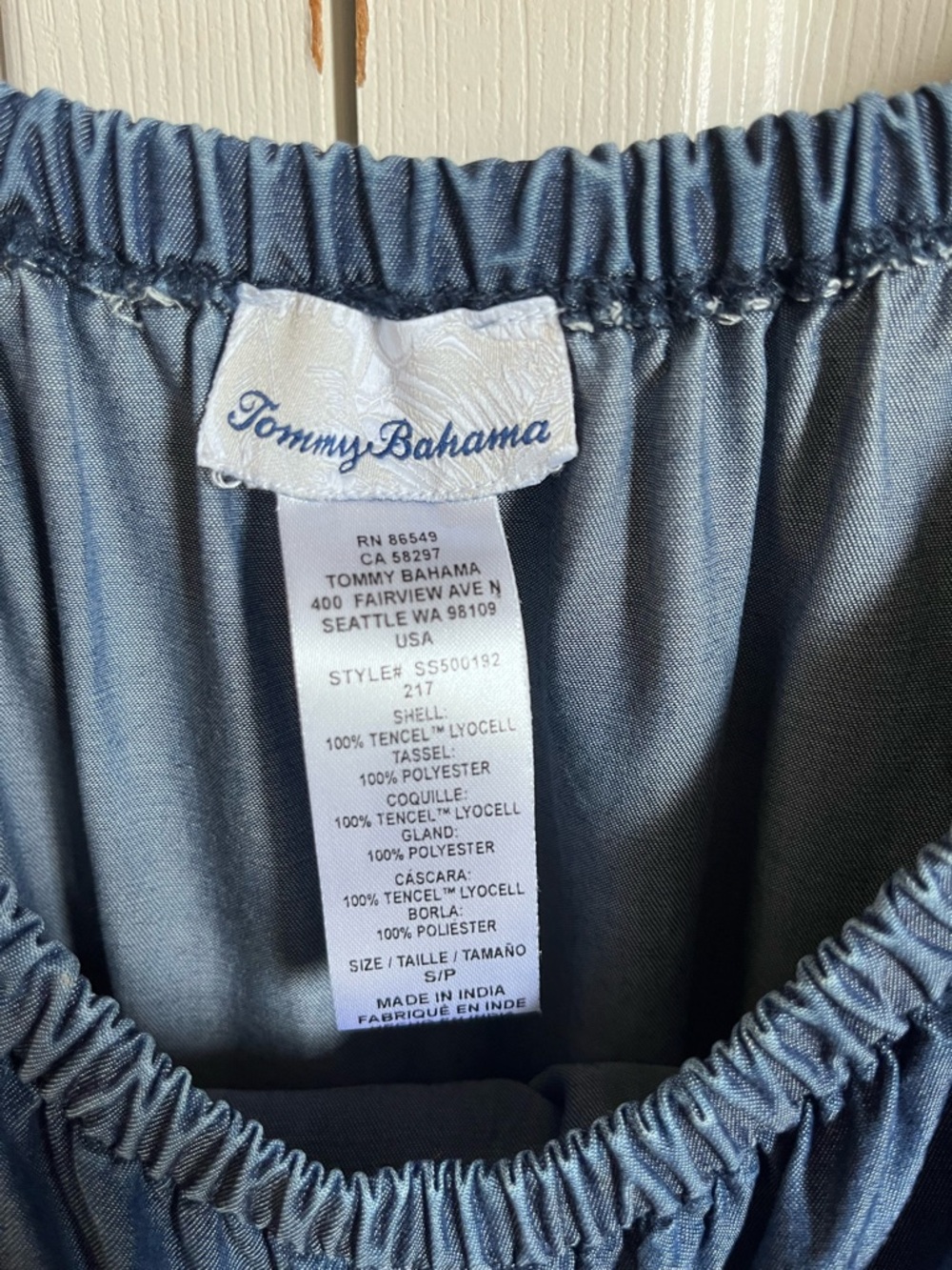 Tommy Bahama Off-Shoulder Ruffle Blue Midi Dress with Drawstring Waist - Picture 7 of 12